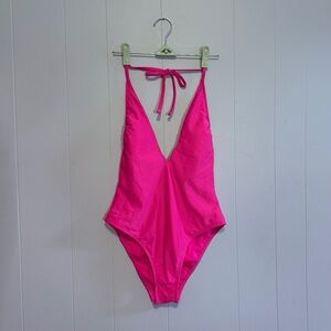 Xhilaration Hot Pink One Piece Halter Swimsuit Size Medium
